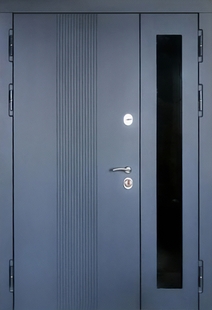 Стальная полуторная термодверь со стеклом сбоку и панелями МДФ с эмалью