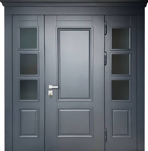 Входная группа с остеклением, терморазрывом, карнизом и панелями МДФ RAL